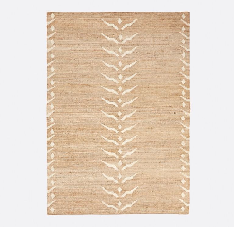 Large Hand Weaved Jute Kilim Pattern Rug 200x290cm - Natural/Ecru