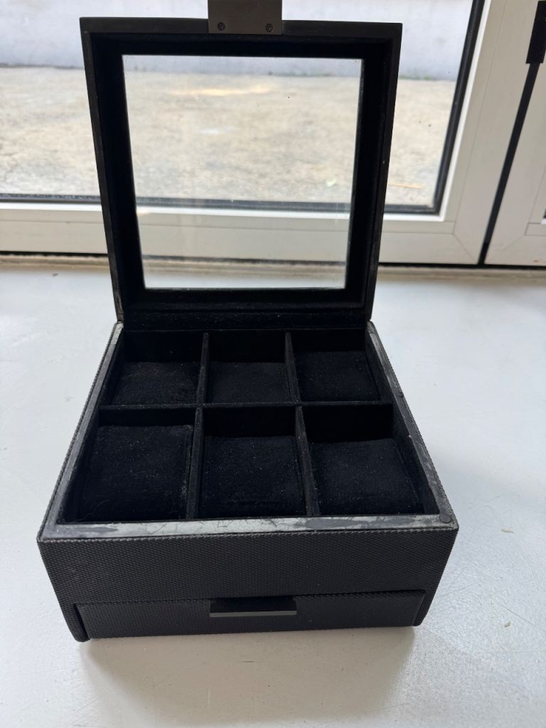 Black Watch Box with Drawer – Good Condition
