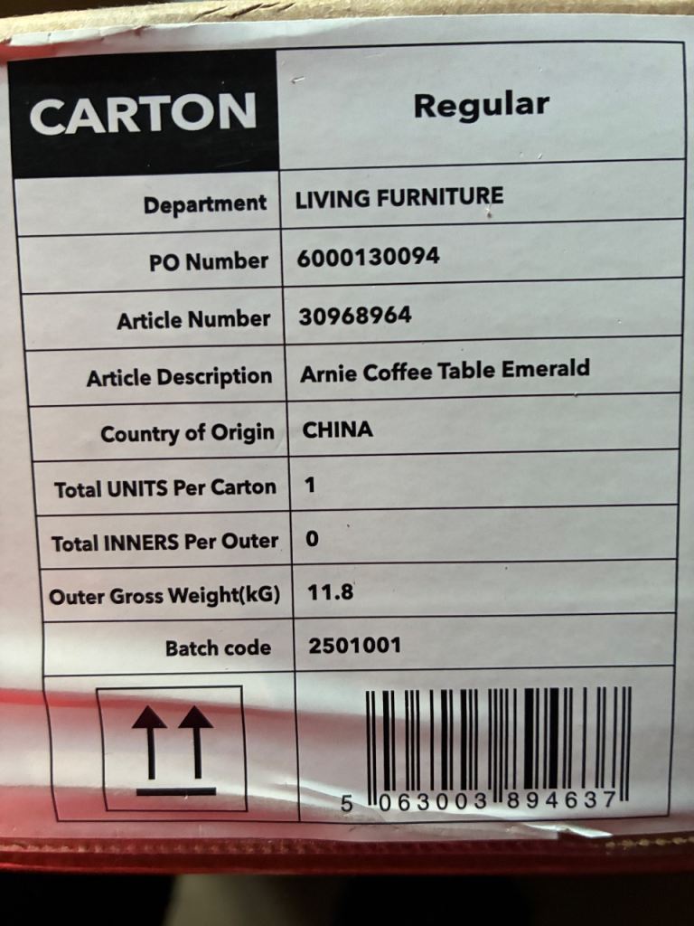 Emerald green Arnie coffee table from Dunelm. New in box. RRP £59 Collect Chichester 