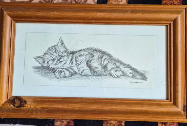 Pair of Signed Framed Kitten Pencil Sketches