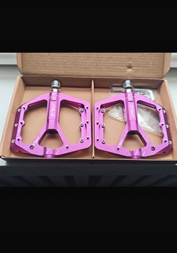 New ANSJS Purple Bike Pedals – Flat Platform