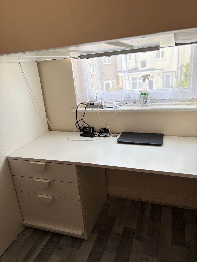 IKEA SMÅSTAD Loft Bed with Desk and Wardrobe – White, Good Condition