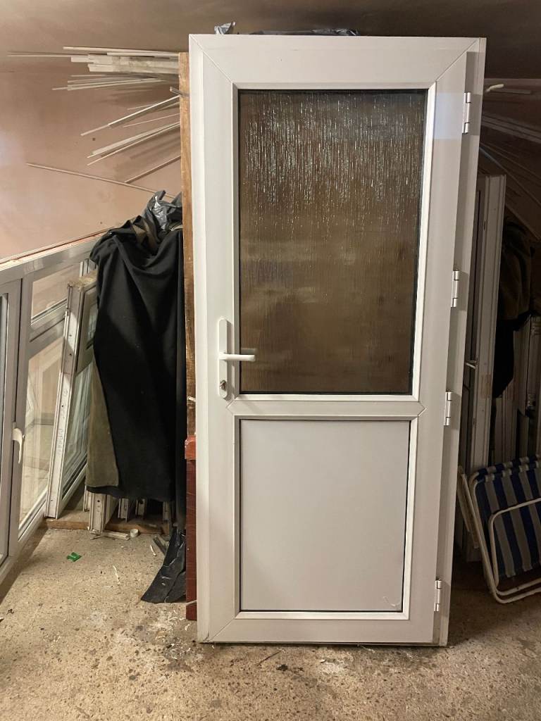 UPVC DOOR 204 x 88 OR 90 cm - UPVC DOUBLE GLAZED DOOR - OBSCURE GLASS (REF: DX199)