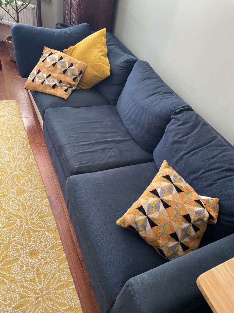 Good Condition Blue Fabric Corner Sofa - FREE