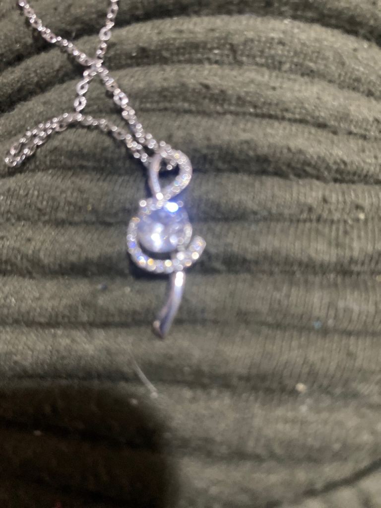 Silver-Tone Necklace with Sparkly Crystal Pendant - Brand New