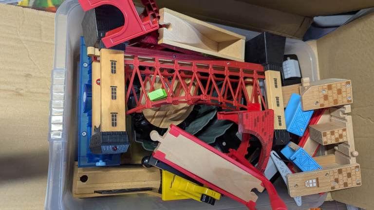 Wooden Toy Train set Inc bridges, stations, trains and lots of track