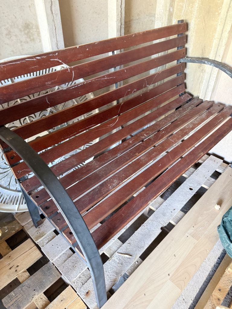 Wooden Garden Bench with Metal Frame – Needs TLC