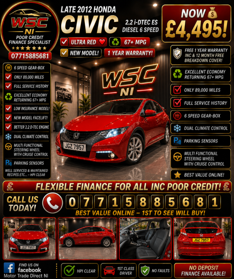 LATE 2012 HONDA CIVIC 2.2 i-DTEC ES DIESEL 6 SPEED🚗ULTRA RED❤️1 YEAR WARRANTY!🚗NEW MODEL!