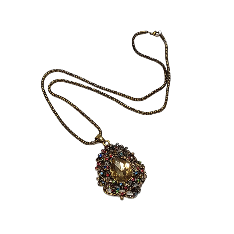 Vintage Style Pendant Long Necklace Costume Jewellery Gold Tone - Unused Item #1