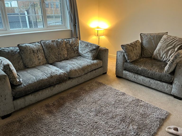 Dfs crushed velvet 3 seater sofa and chair 