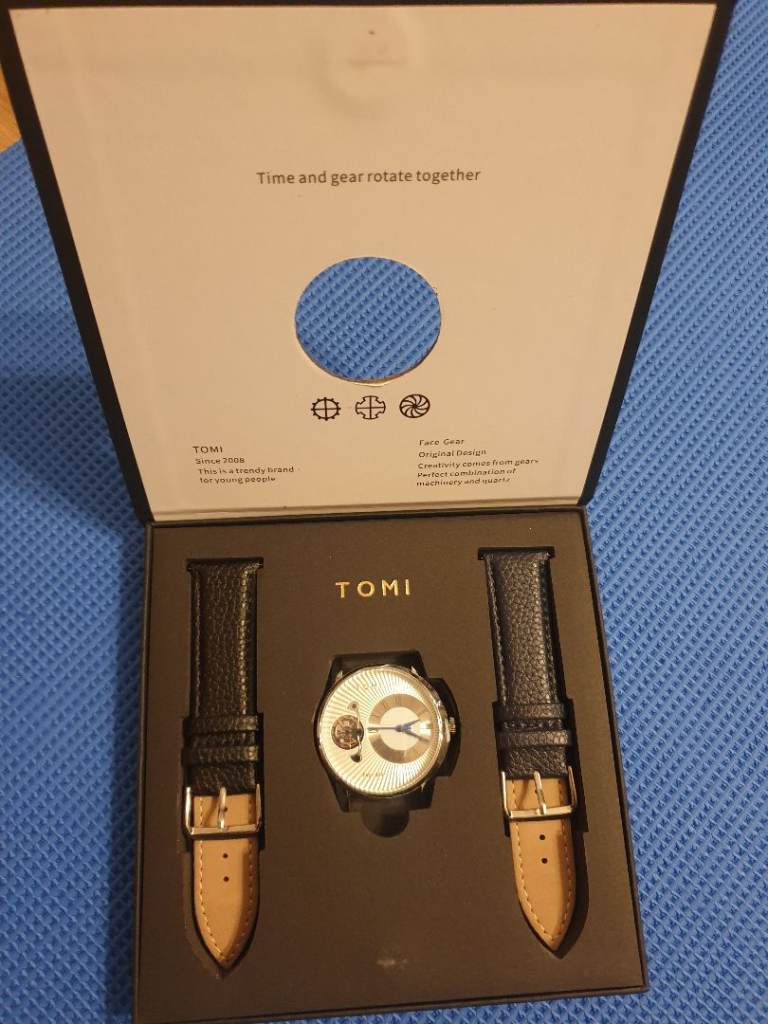 TOMI Men's Watch with Black Leather Strap – New in Box