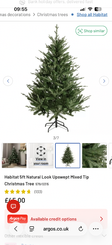 Habitat 5ft Natural Look Upswept Christmas Tree - NEW