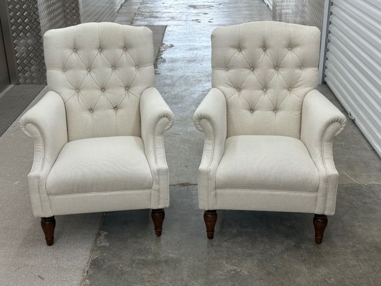 Laura Ashley pair of Lancaster armchairs chesterfield style excellent condition 