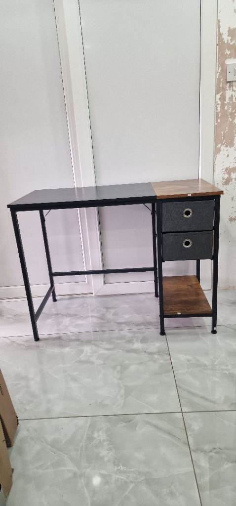 Study/Computer Desk with Drawers & Storage – Black & Wood Effect