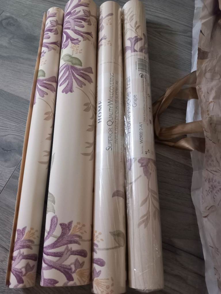Laura Ashley honeysuckle trail grape wallpaper.  2 full new rolls. 2 partial rolls.