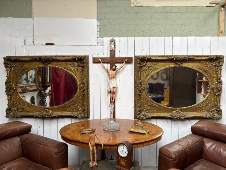 Pair of Large Ornate Gilt Wall Mirrors – Antique Style Statement Pieces