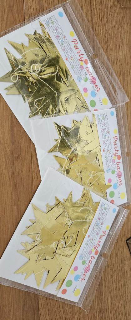 New Gold Star Party Banners - 3 Packs