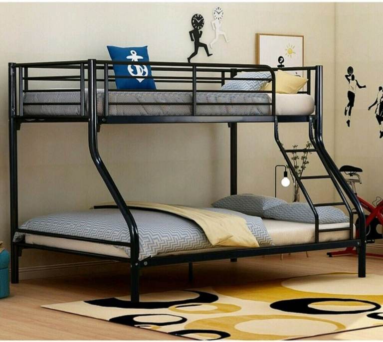 Black Metal Triple Bunk Bed with Ladder – Good Condition