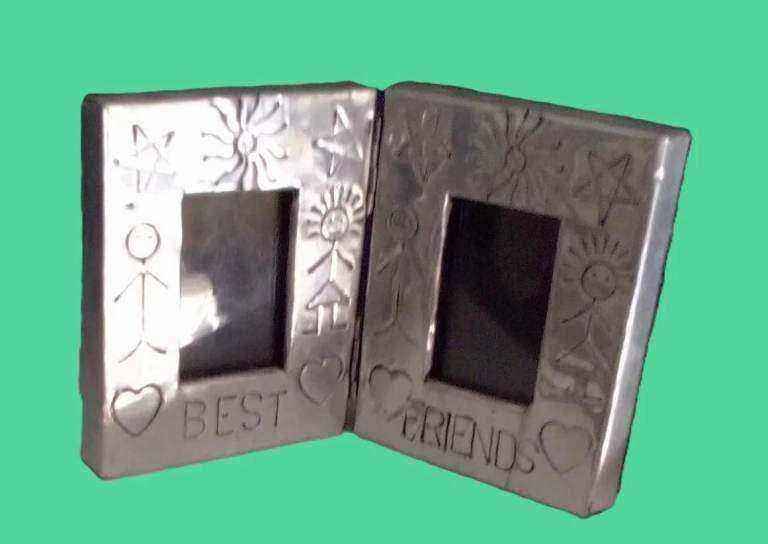 Rectangle Chrome Look Etched Best Friends Dual Picture Photo Frames.POST OR COLLECT!