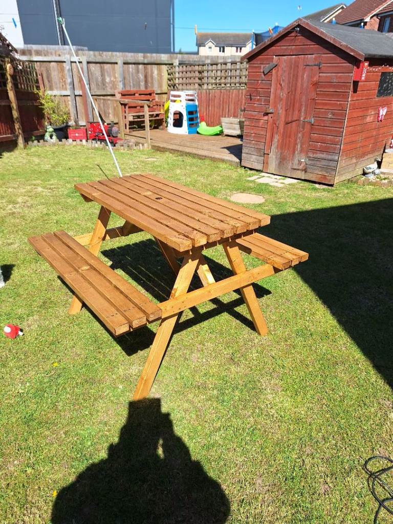 Hand-made picnic bench