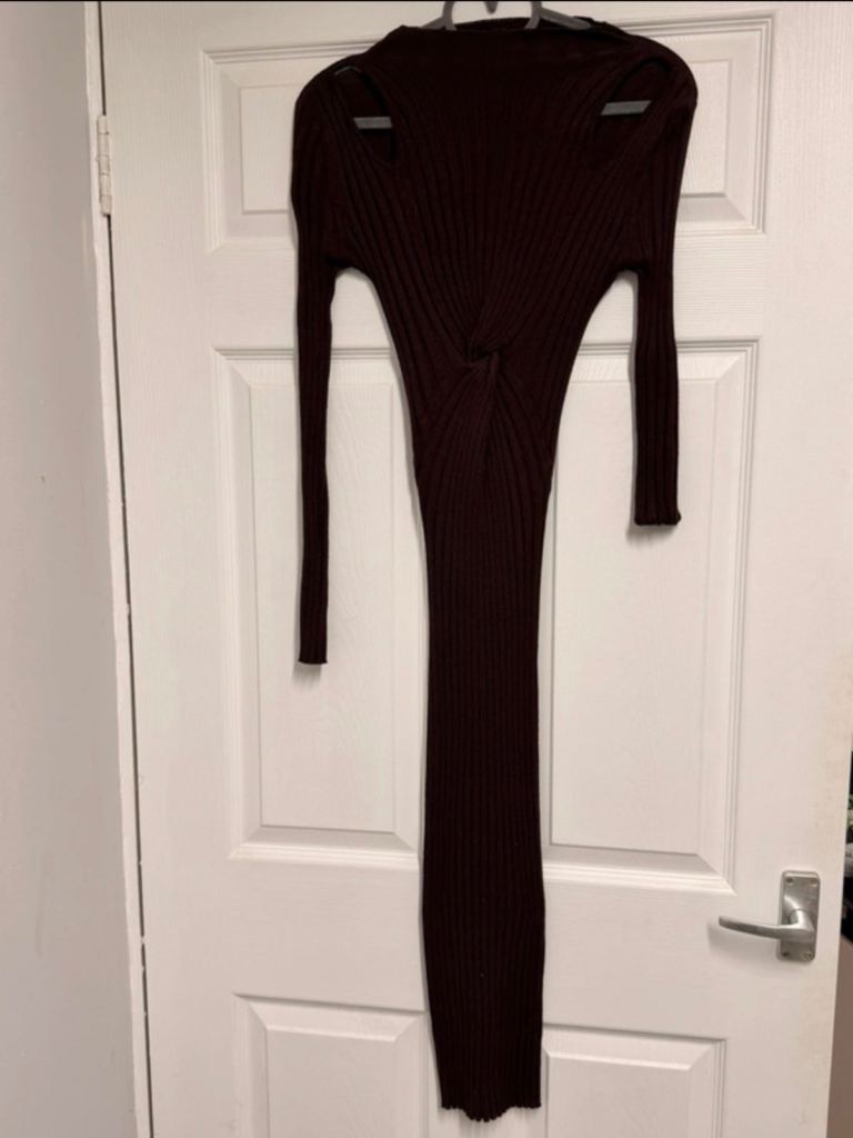 Misguided brown ribbed cut out bodycon maxi dress 