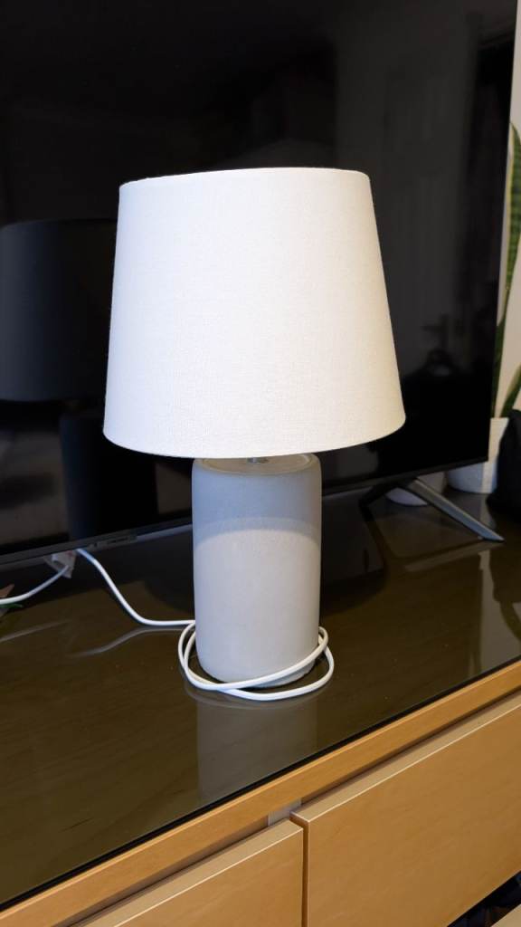 Grey concrete table lamp with white shade