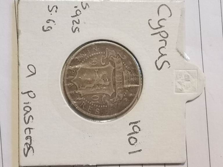 1901 Cyprus 9 piastres silver coin