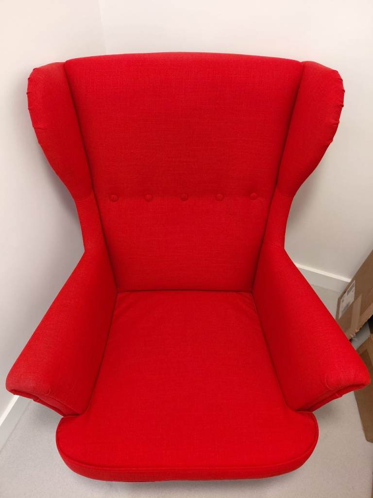 Comfy Red Wingback Armchair – Good Condition