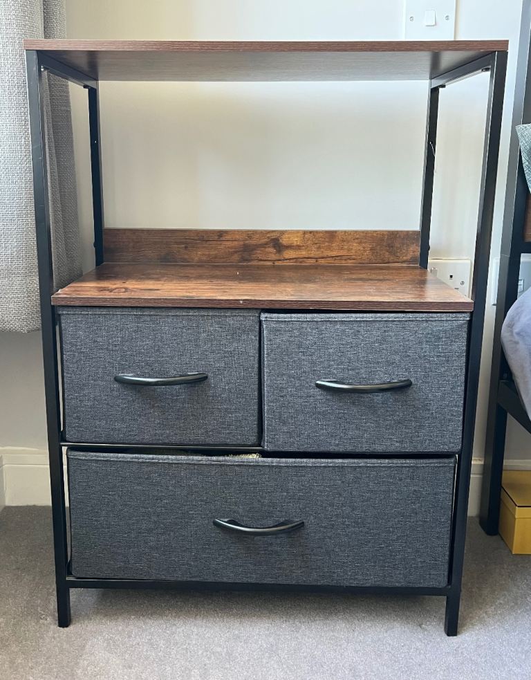 3 Drawer Storage Chest Unit Home w/ Shelves Home Living Bedroom Black