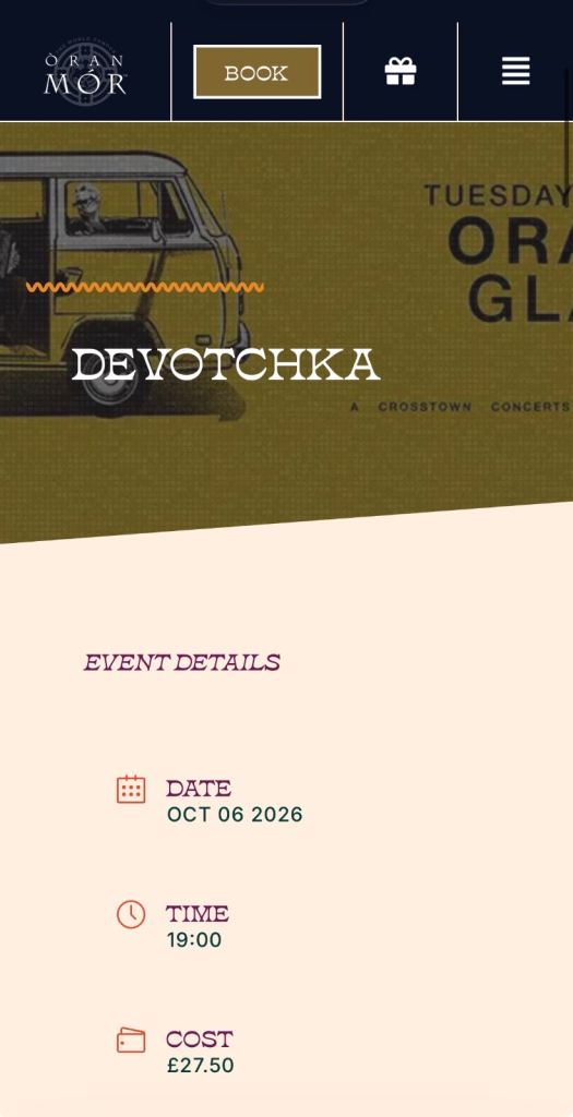 Devotchka Concert Ticket – Oran Mor, Glasgow