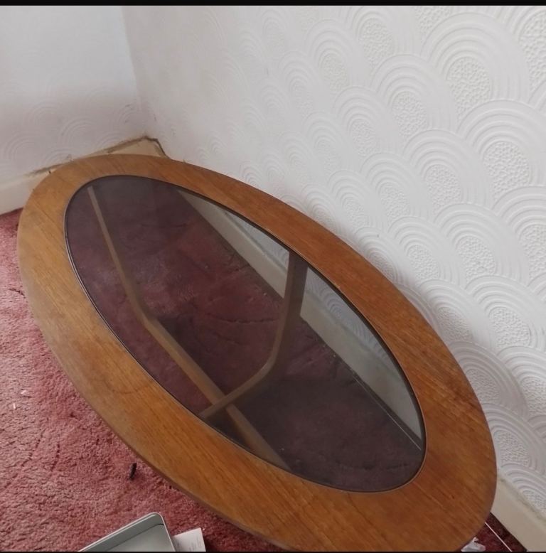 Oval Wood and Glass Coffee Table – Good Condition
