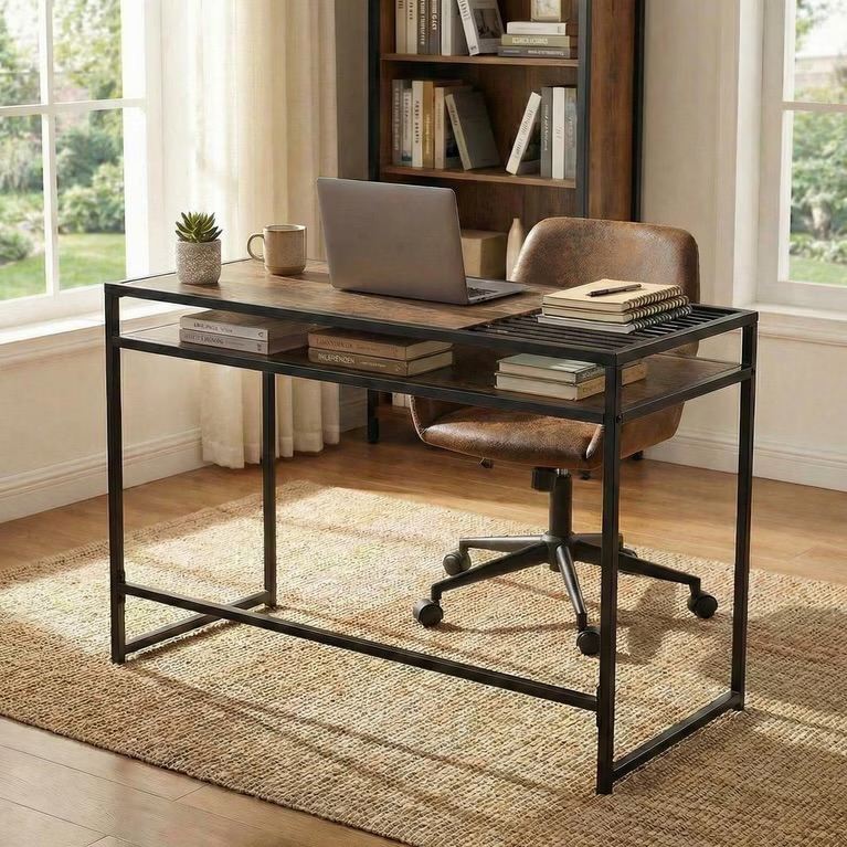 FurnitureR Line Alfi 110cm Brown Desk with One Shelf
