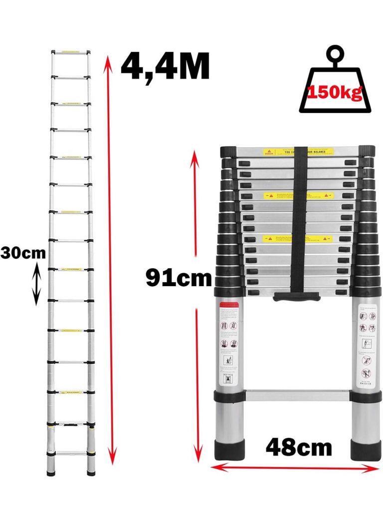 4.4M / 14.4FT Telescopic Ladder, Heavy Duty Aluminum Telescoping 
