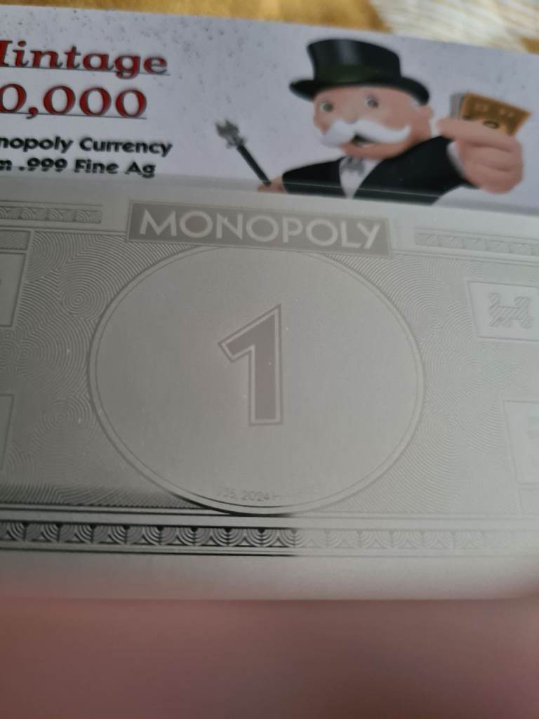 Monopoly Vintage Currency .999 Fine Ag Collectible