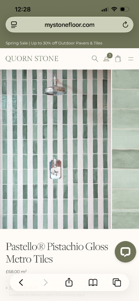 Quorn stone Pastello Pistachio gloss metro tiles