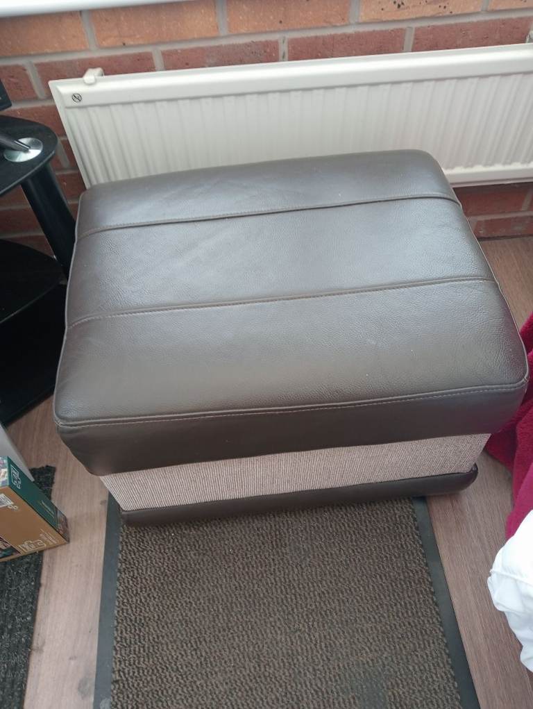 Brown Faux Leather Footstool / Ottoman – Good Condition