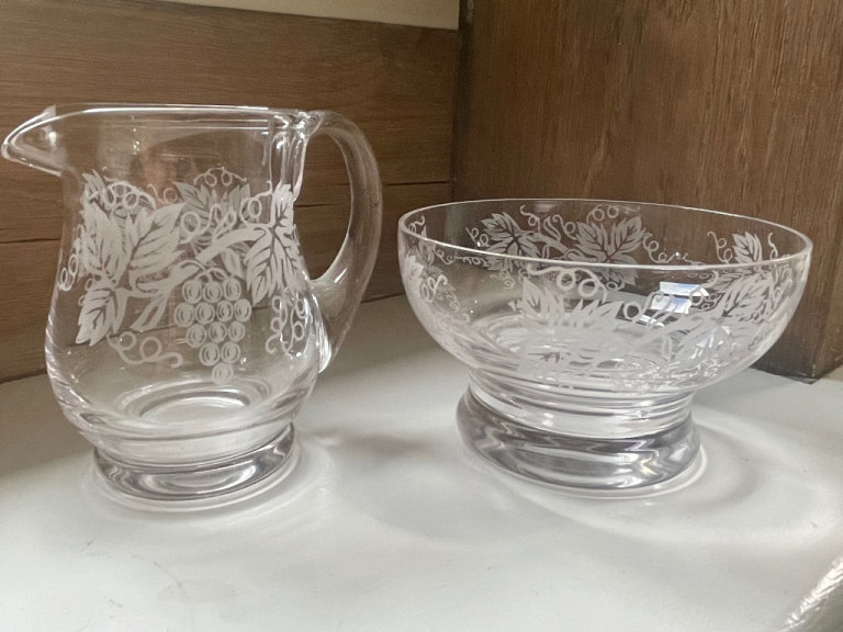 Vintage ~ Decorative Footed Sugar Bowl & Cream/Milk Jug Grape Design