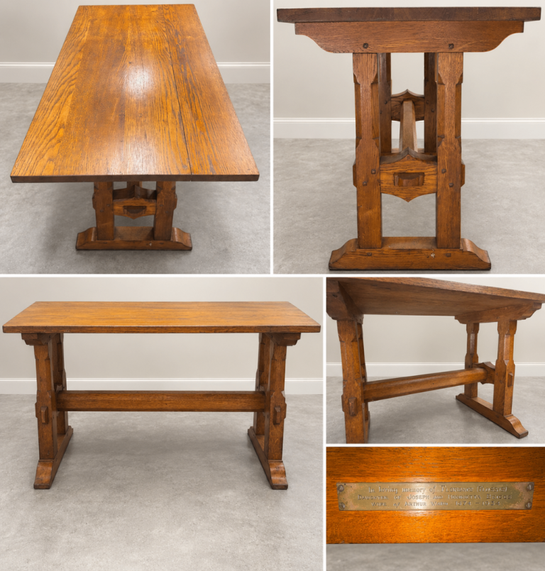 Antique Solid Oak Church Memorial Trestle Table – Florence Briggs/Ward