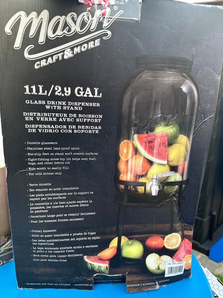 Mason 11L Glass Drink Dispenser with Stand – Brand New