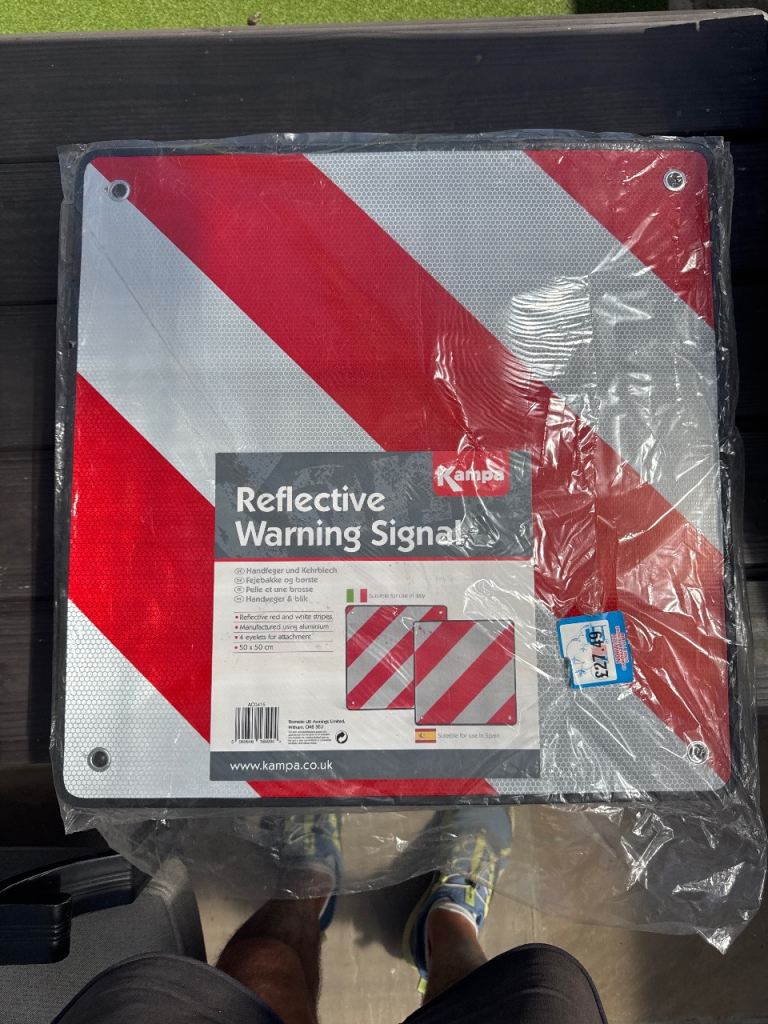 Motorhome, van or car reflective warning sign.