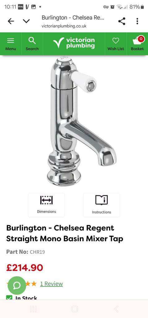 RRP £214 BNWT Burlington Traditional Style Chelsea Regent Straight Mono Basin Mixer Tap