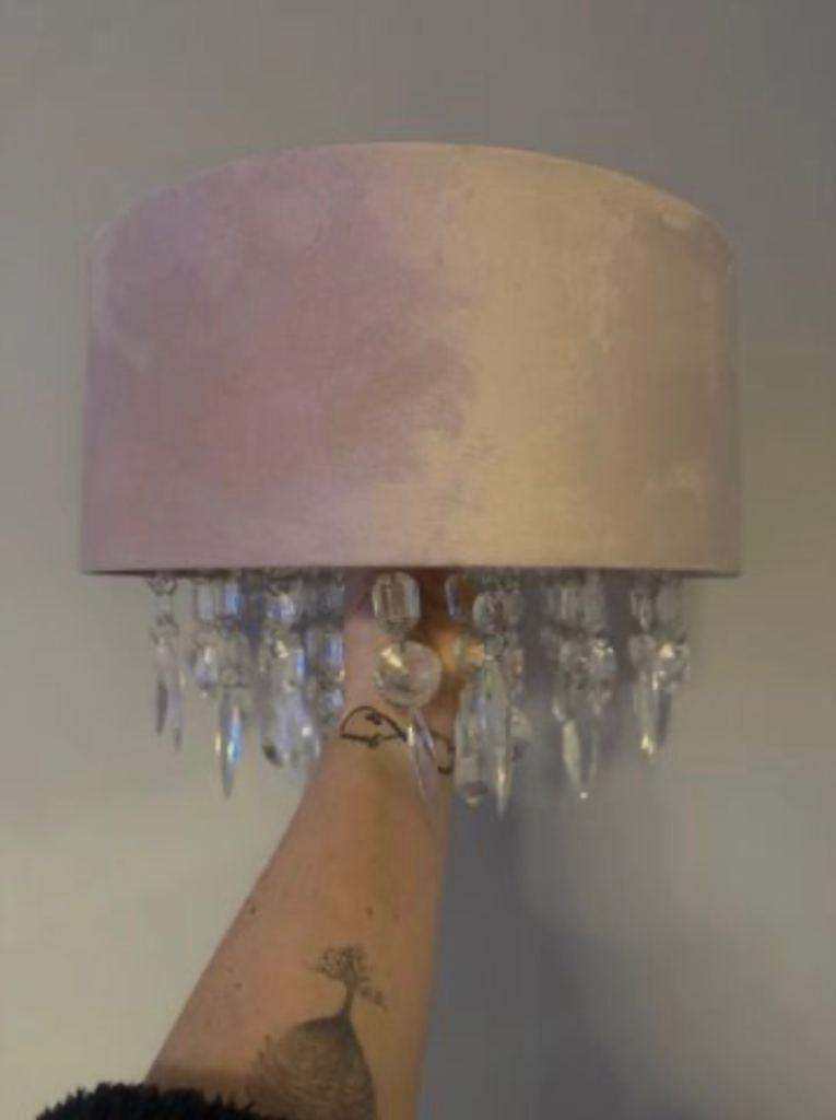 2 plush pink floor lamp shades with droplets