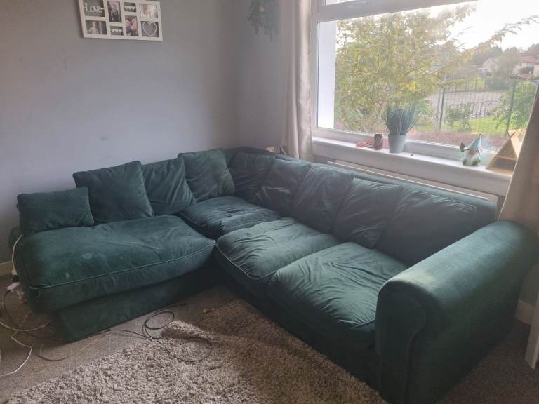 Large Green Fabric Corner Sofa - Great Condition, £80