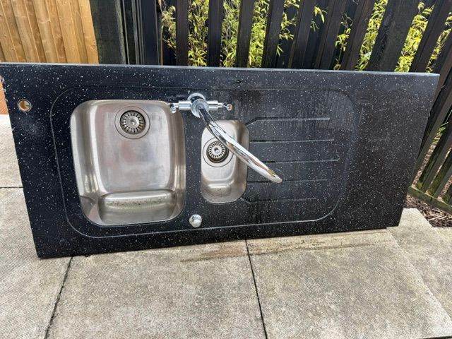 Black Granite Effect Kitchen Sink Unit with Mixer Tap
