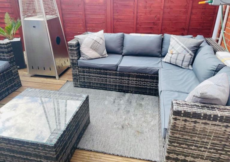 Garden Rattan Corner Sofa, Chair, Table And Side Table Furniture Set