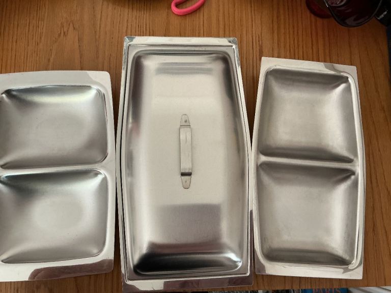 Set of 3 Stainless Steel Divided Serving Dishes with Lid