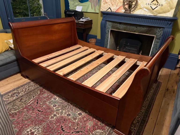 Wooden Double Sleigh Bed, Good Condition 