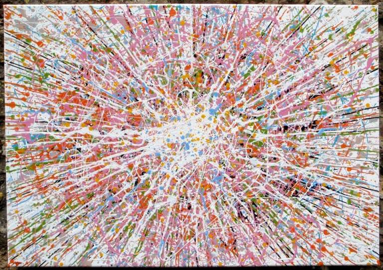 Big Original Modern Wall Art 100x70cm Abstract Framed Canvas Pink Star Painting | Free Delivery