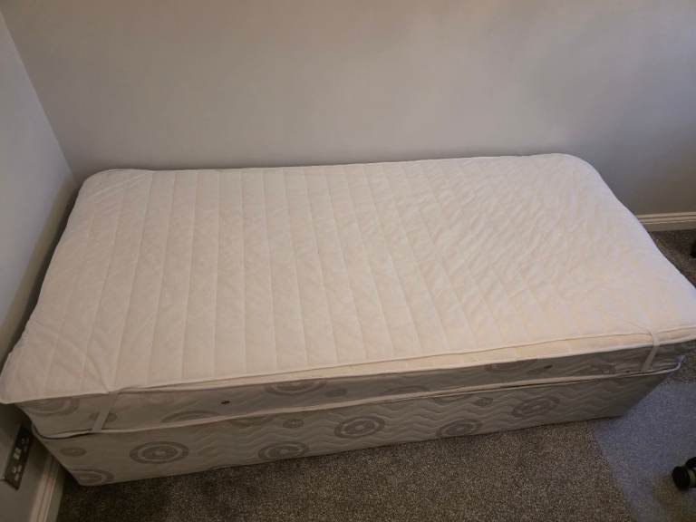 Single Divan bed with mattress and mattress topper