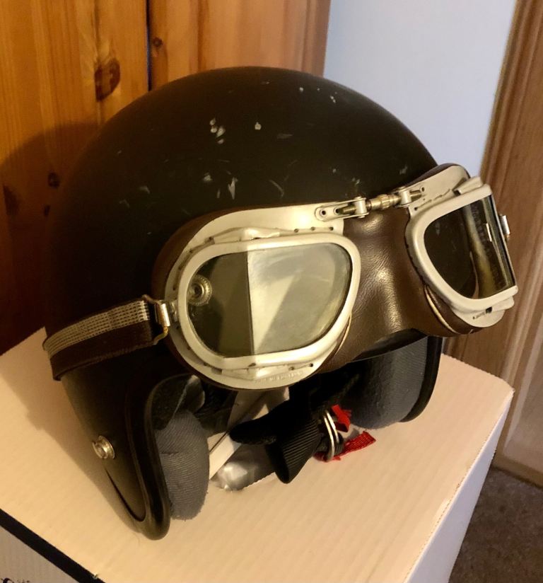 Vintage Motorbike Helmet & Goggles 